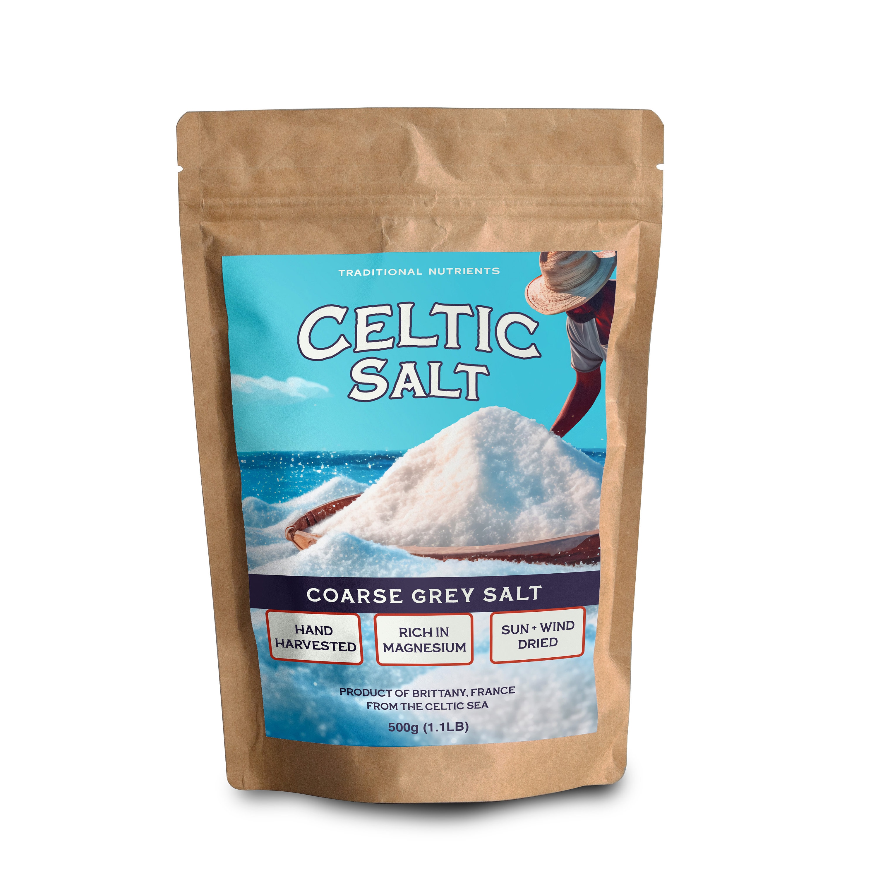 Celtic Salt 1lb Natural Moisture 82 Minerals, Coarse Grey Salt