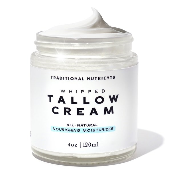 Whipped Tallow Skin Cream GRASS FED + Plain, No Additives, Tallow Face Cream, Tallow Lotion, Glass Jar, Tallow Balm, Beef Tallow Moisturizer