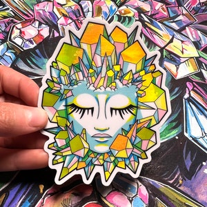 Crystal Cluster Floating Head - holographic sticker - crystal sticker - shiny sticker design