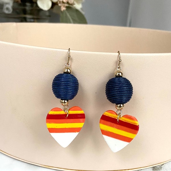 Love My City - Houston/ Astros Heart Drop Clay Earrings