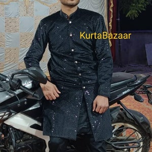 Silk Bandhgala Sherwani Suit: Indian Wedding Grooms Outfit