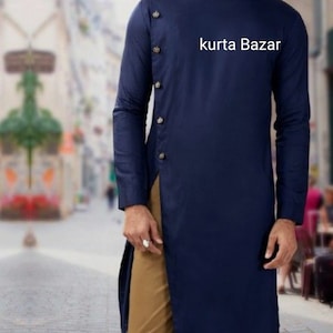 Men&#39;s Blue Cotton Kurta: Indian Wedding Party Outfit