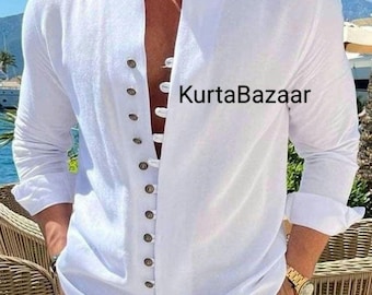 Handmade Indian Cotton Kurta Shirt: Men's Ethnic Wedding Dress