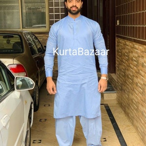 Men's Pathani Kurta,Handmade  Kurta, Panjabi Kurta For Men's,Party Wear Kurta 100% Cotton Solid Sky Blue Color All Sizes Available