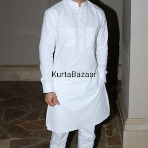 Handmade Men&#39;s White Cotton Kurta: Indian Traditional Panjabi