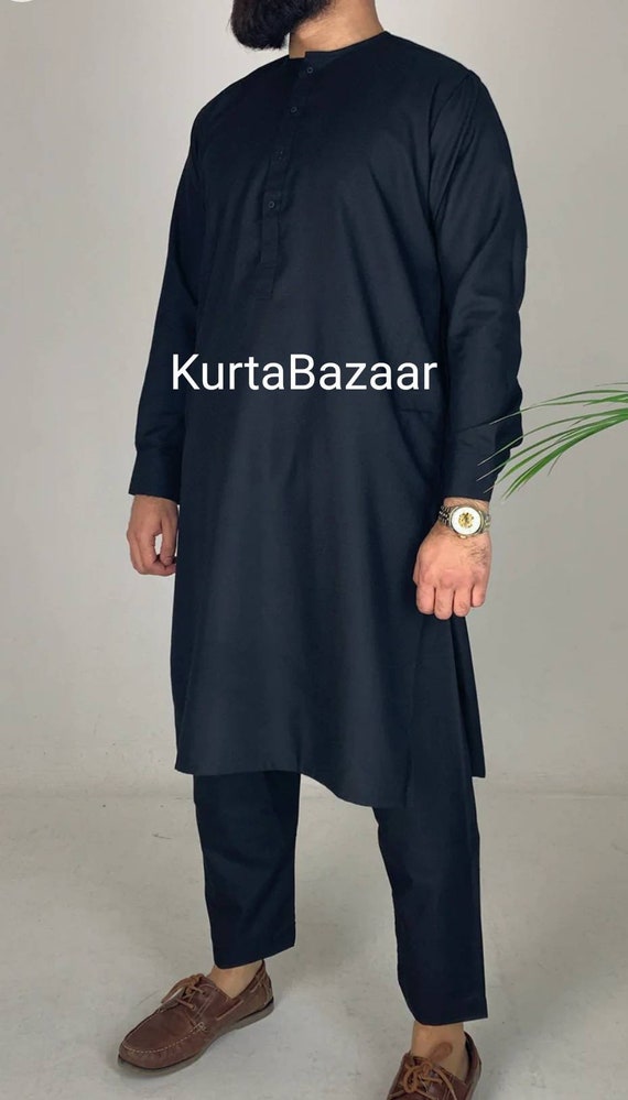 Buy Black Kurta Bamberg Silk Pajama Pant Malai Cotton Embroidered Set For  Men by Paarsh Online at Aza Fashions.