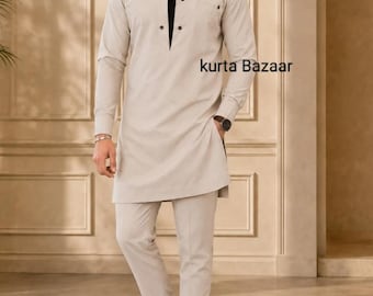 Cotton African Men's Suit: Dashiki Wedding Outfits white