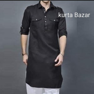 Men's Pathani Kurta,Handmade Kurta, Panjabi Designer Gent's Kurta For Men's,Party Wear Kurta 100% Cotton Solid White Color All Sizes image 2