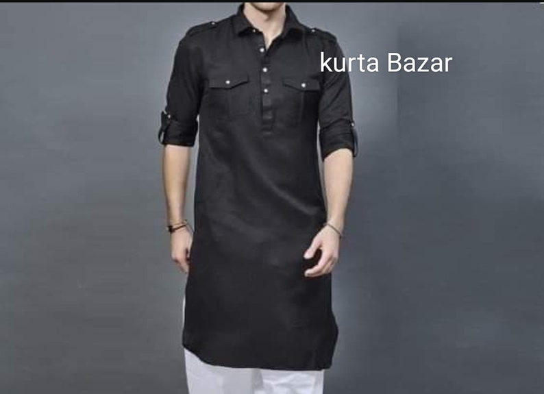 Men's Pathani Kurta,Handmade Kurta, Panjabi Designer Gent's Kurta For Men's,Party Wear Kurta 100% Cotton Solid White Color All Sizes image 2