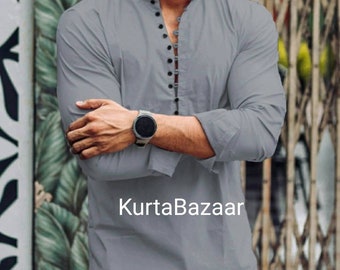 Short Kurta pour homme, Kurta fait main, Kurta indien, Kurta chemise courte, caftan Kurta, Kurta court pour garçons, chemise courte américaine, Kurta à tenue régulière