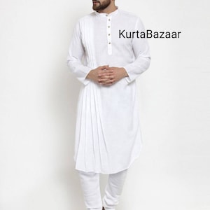 Handmade Cotton Kurta Pajama Set: Solid White Indian Suit