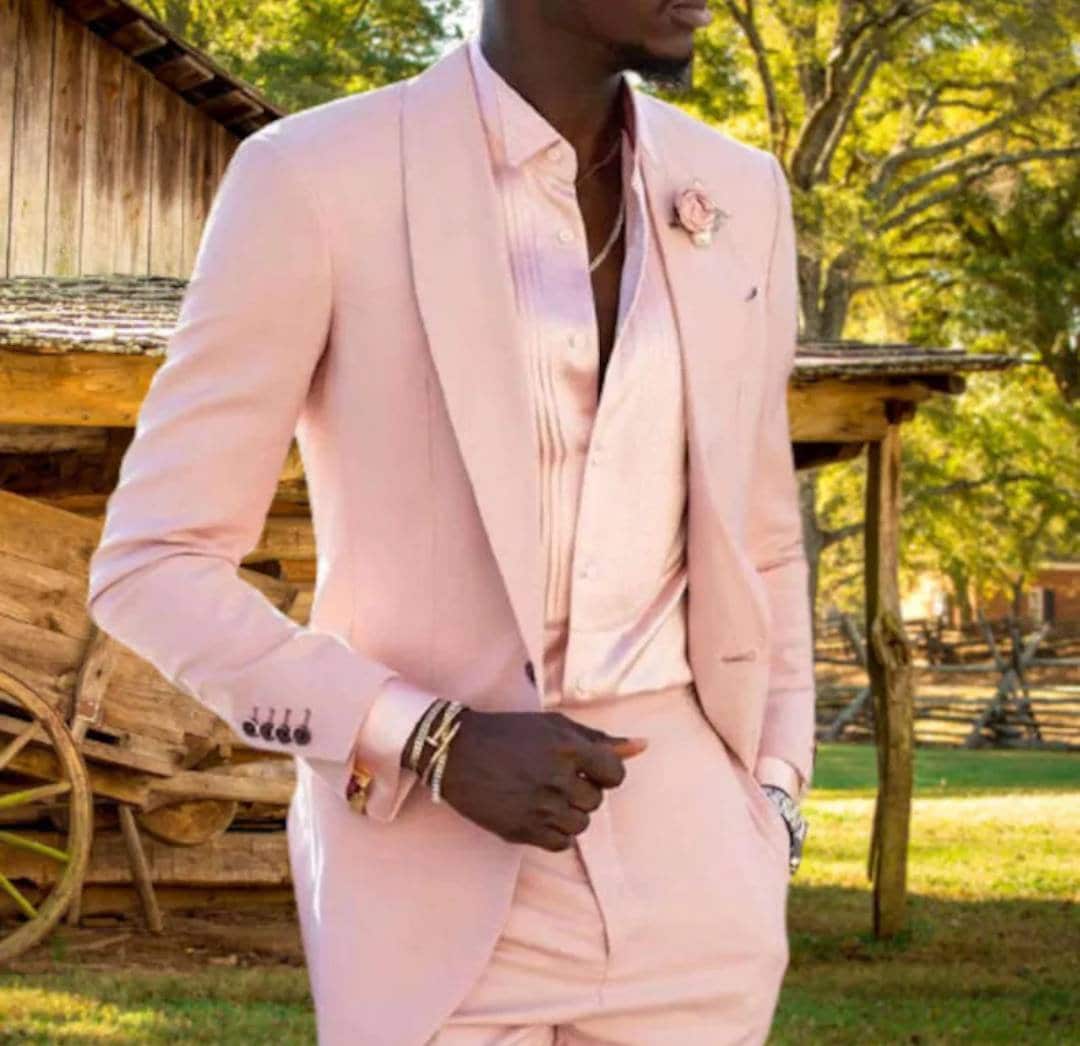 Pink Slim Fit Tuxedo Dinner Jacket for Men