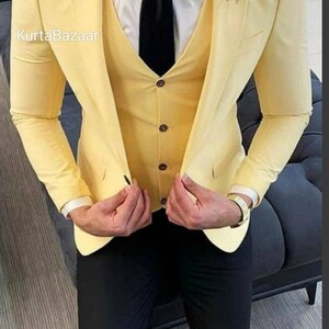Yellow Slim Fit Suit: Men&#39;s 3-Piece Wedding Prom Suit