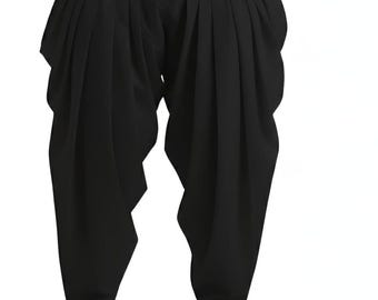 Salwar Patiala unisex para adultos de rayón – Pliegues suaves de color negro, prenda étnica para la parte inferior