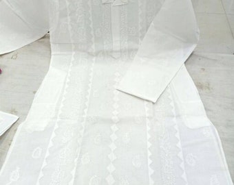 Mens Lucknowi Cotton Kurta, Embroidered Chikankari, Party Wear