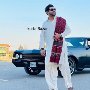 Mens Kurta/ Cotton Suit/ Kurta For Man/ Traditional Kurta/ Indian Wear Clothing/ Mens Clothing/Pathani kurta Shalwar Suit Solid White Colour