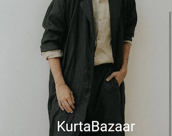 Men Linen Kaftan SPA MAN Black Cool , Loose Fit Tunic For Men Pure Soft Quality Linen Good And Best Quality