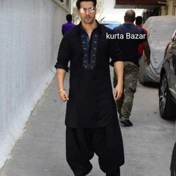 Mens Kurta,Cotton Kurta Shalwar/ Pajama Suit, Bollywood Mens Kurta Pajama Set,Black Color Kurta,Kurta For Men,All Size Available XS - 7XL