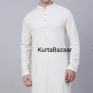 Mens Kurta With Pajam Men&#39;s Outfit Kurta,Unique Kurta, Kurta Party Wear,Solid White Colour Sequence Work Cotton Kurta With Cotton Pajama