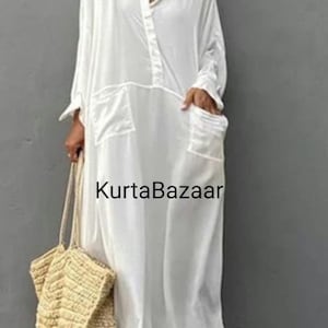 Witte linnen kaftan: losvallende tuniek voor dames, zachte kwaliteit
