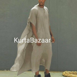 Men Linen Kaftan SPA MAN  Cool , Loose Fit Tunic For Men Pure Soft Quality Linen Good And Best Quality Gray color