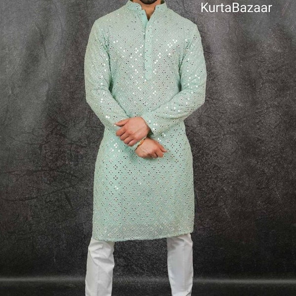 Mens Heavy Chikankari Kurta Pyjama Set| Indian Kurta Pajama Set For Men|Indian Wedding Wear Outfits For Men|Mens Wedding Wear Outfits
