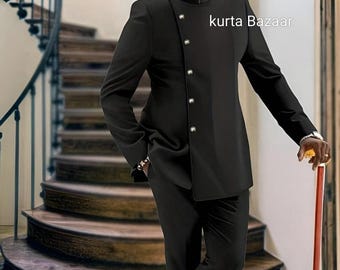 African Men's Outfit, Black Colour Cotton Shirt and Pants Set