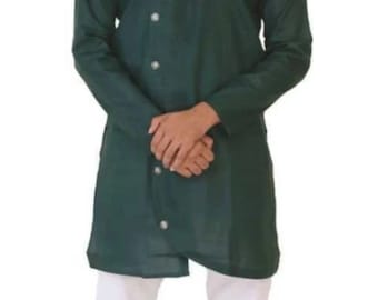 Men's Cotton Kurta: Green Ethnic Indian Shirt