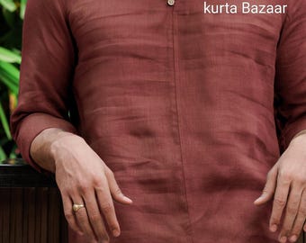 Men's White Linen Kaftan: Loose Fit Tunic