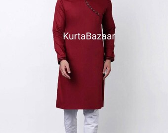 Men's Linen Kaftan: Handmade Long Kurta, Loose Fit Tunic