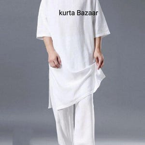 Men&#39;s Linen Short Kaftan: Off White Soft Tunic