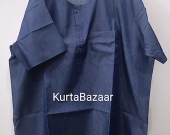 Men's Linen Kaftan: Loose Fit Denim Blue Tunic