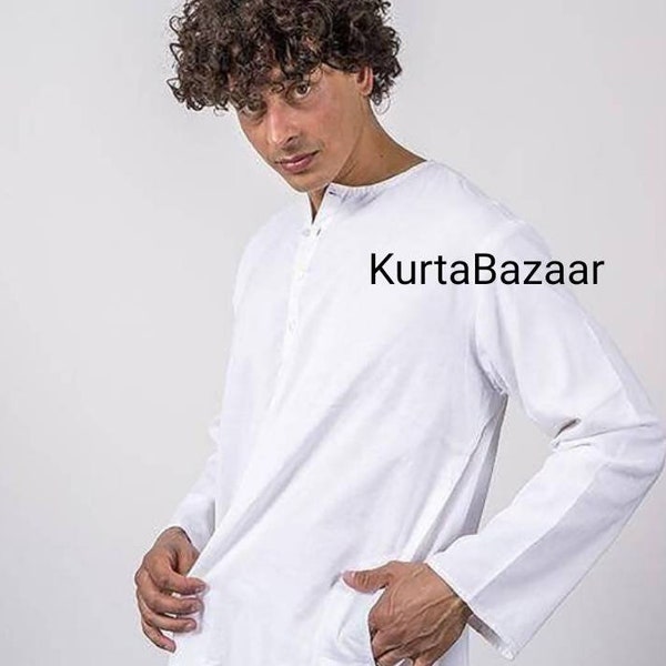 Men's Indian Yoga Kurta Pajama Altimet Item 100%Cotton Good And Best Quality Kurta Pajama Set Solid Color White Meditation Suits