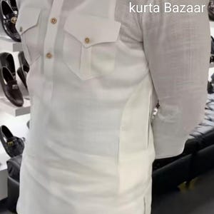 Handmade Linen Blend Men&#39;s Kurta Pajama Set: Indian Traditional Suit