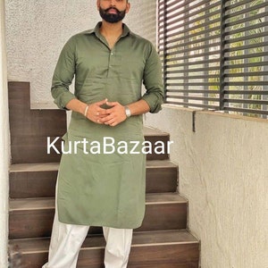 Handmade Green Cotton Kurta: Indian Men&#39;s Party Wear