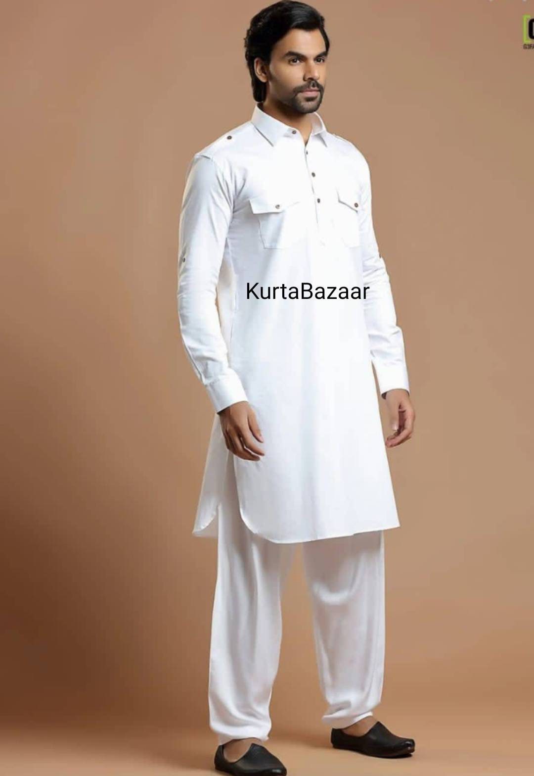 Ethnics Wear Men s Kurta Pajama Men s Garments Men s Top Bottom Set Indian Tradition solid White Colour Pathani Kurta Pajama Set Etsy