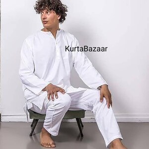 Indian Handmade Suits, Yoga Kurta With Pajama Set For Men's,Party Wear Maditation Kurta With Pajama 100% Cotton Solid White Color