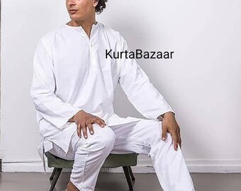 Handmade Indian Cotton Kurta Pajama Set: Men's Yoga Meditation Suit