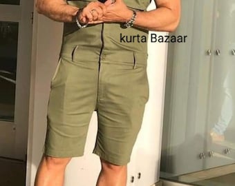 Mono de lino verde para hombre: traje de una sola pieza liso