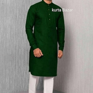 Handmade Green Cotton Kurta Set: Men&#39;s Pathani Party Wear
