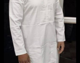 Men's White Cotton Kaftan: Loose Fit Tunic