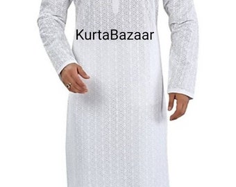 New Lucknowi Chikankari Men's Kurta Pajama Set,Man Kurta Pajama,Wedding Kurta Pajama, Indian Embroidered Kurta Payjama Cotton White Color