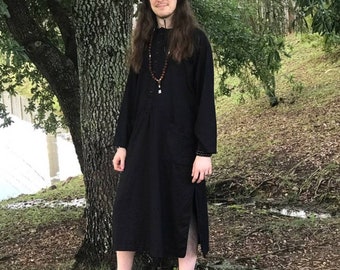 Men's Black Linen Kaftan: Loose Fit Tunic, SPA MAN Style