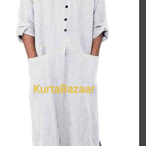 Men Linen Kaftan SPA MAN  Cool White , Loose Fit Tunic For Men Pure Soft Quality Linen Good And Best Quality Solid White Color