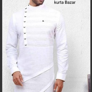 Handmade Men&#39;s White Cotton Kurta: Solid Color Ethnic Shirt