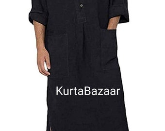 Men Linen Kaftan SPA MAN Black Cool , Loose Fit Tunic For Men Pure Soft Quality Linen Good And Best Quality