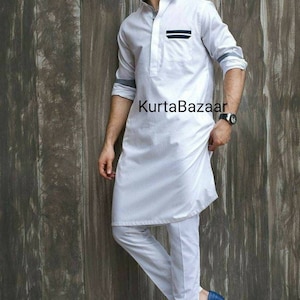Handmade Cotton Pathani Kurta: Men&#39;s Indian Party Wear