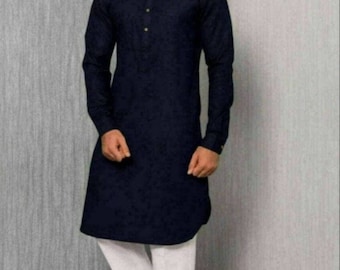 Men's Handmade Cotton Kurta: Indian Ethnic Dress, Solid Colors