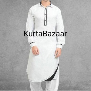 Handmade Cotton Kurta Pajama Set: Men&#39;s Bollywood Style Pathani
