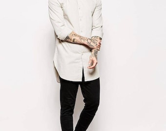 Men's Linen Kaftan: Off White Loose Fit Tunic